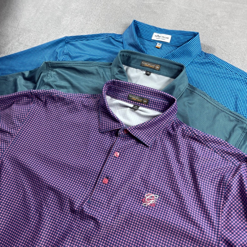 Lot of 3 Peter Millar Summer Comfort Golf Polos Mens XL Micro Check Performance